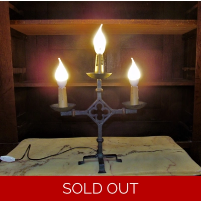 Antique Gothic Renaissance 3 branch iron table lamp